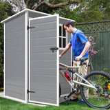 DWVO 5x3ft Resin Outdoor Storage Shed with Floor, Waterproof Lockable Storage Shed with Window, Plastic Outside Tool Storage for Garden, Backyard, Patio, Lawn, Gray DWVO