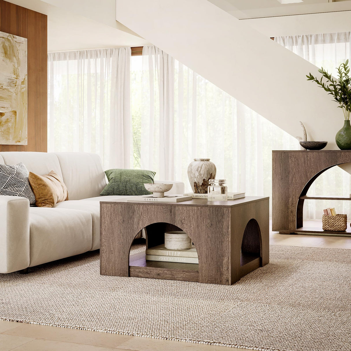 LIKEMET Large Coffee Table, 35.5-Inch LED Center Table with Storage, Square Low Table for Living Meeting Room, Easy Assembly LIKEMET