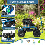 Goplus Garden Cart, Outdoor Rolling Garden Scooter W/Adjustable 360 Degree Swivel Seat, Tool Tray & Storage Basket, Extendable Handle, Yard Gardening Work Seat with Wheels, Blue Goplus