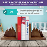 Decorably Dark Walnut Mountain Book Ends for Kids - 1 Set Non-Skid Wooden Bookends for Shelves, Book Ends Decorative Decorably