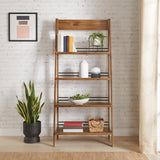 4-Tier Ladder Bookshelf - Freestanding Bookcase with Bar Back Frame - Shelves for Living Room, Kitchen, Bedroom, and Office by Lavish Home (Walnut) Lavish Home