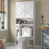 furomate Over The Toilet Storage Cabinet with Barn Doors, 32.3''W Free Standing Toilet Storage Shelf Space Saver with Adjustable Bottom Bar, White furomate