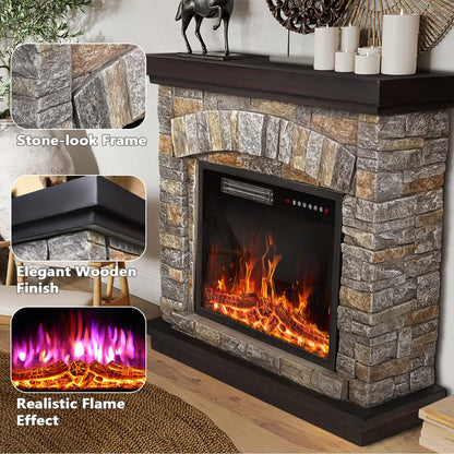 PUKAMI Electric Fireplace with Mantel,Freestanding Stone Fireplace Heater TV Stand with Remote Control, Realistic Flame Effect and 3D Log, 750W/1500W (36 inch)