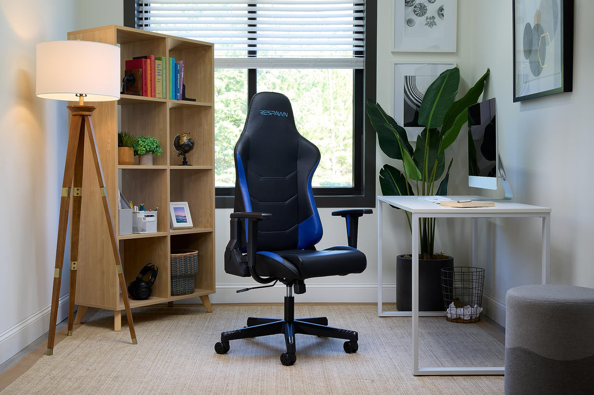 RESPAWN 110 Gaming Chair - Gamer Chair PC Computer Chair, Ergonomic Gaming Chairs, Office Chair with Integrated Headrest, Gaming Chair for Adults 135 Degree Recline with Angle Lock - Blue RESPAWN