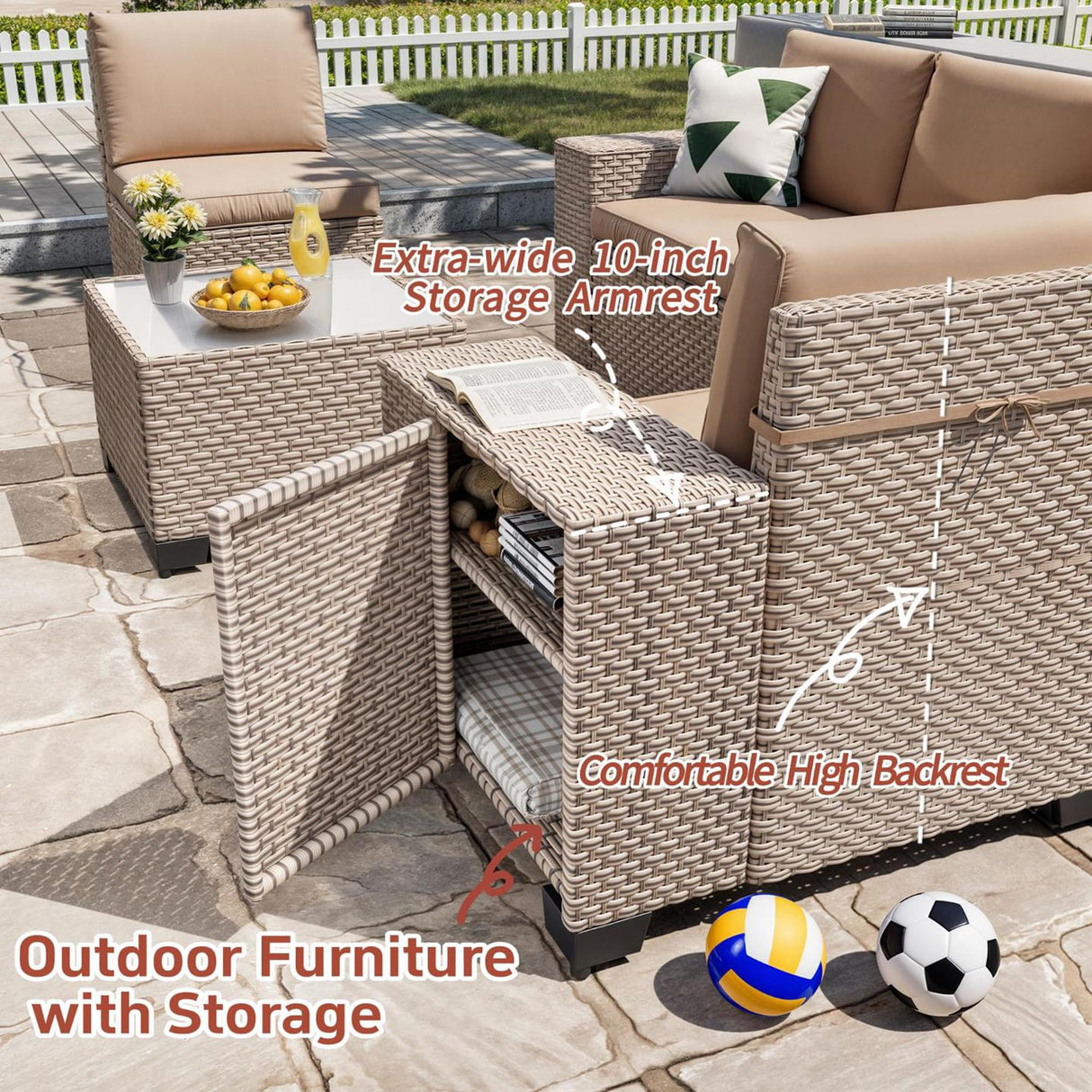 Aukreolis 12 Pieces Patio Furniture Set, Outdoor Sectional Wicker Sofa with Thickened Cushions and Coffee Table, High Back Rattan Patio Conversation Sets for Garden Backyard, Khaki Aukreolis