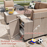 Aukreolis 12 Pieces Patio Furniture Set, Outdoor Sectional Wicker Sofa with Thickened Cushions and Coffee Table, High Back Rattan Patio Conversation Sets for Garden Backyard, Khaki Aukreolis