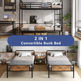 Jocoevol Metal Bunk Bed Twin Over Twin, Industrial Bunkbeds Heavy Duty Bed with Safety Guard Rails and Space-Saving Design, Steel Bed for School, Bedroom (Vintage Brown) Jocoevol