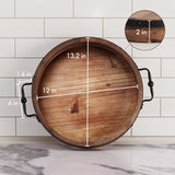 Round Coffee Table Tray - 13'' Farmhouse Wood Serving Tray with Metal Handles - Round Decorative Tray for Coffee Table - Round Ottoman Tray Decor - Wooden Circle Tray for Kitchen Counter LILO DESIGN CO.