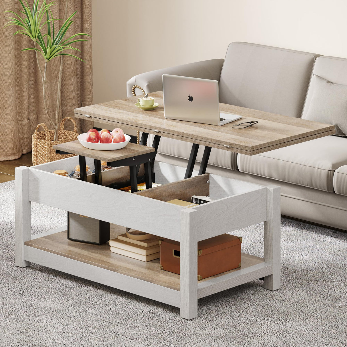 YITAHOME Lift Top Coffee Table for Living Room, 3 in 1 Multi-Function Coffee Tables with Storage, Farmhouse Rectangle Coffee Table Dining Table for Reception Room/Home Office, Grey Wash YITAHOME