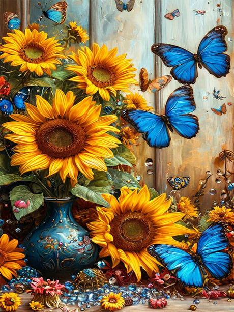 Diamond Art Kits for Adults Sunflower, DIY 5D Diamond Painting Kit for Beginners Flower Butterfly, Full Round Drill Gem Art Dots for Adults, Perfect for Home Wall Decor 12X16 Inch Okarina