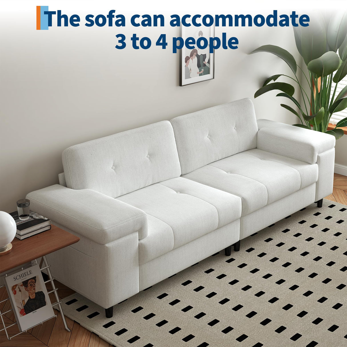 85 in Modern 3-Seater Sofa for Living Room,Chenille Fabric Deep Seat Couch with Adjustable Wide Armrests & Plush Button-Tufted Back, Comfortable Living Room and Bedroom Sofa, Easy Assembly（Beige） Garvee