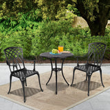 Polar Aurora 3 Piece Patio Bistro Set Cast Aluminum Bistro Table Set Outdoor Round Dining Table with Umbrella Hole for Porch, Lawn, Garden, Backyard, Pool,Black Polar Aurora