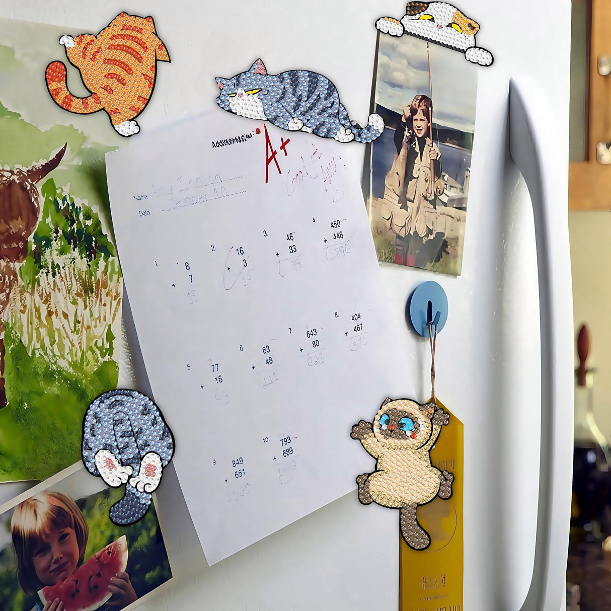 16 Pcs Cat Diamond Painting Magnets Kits,Funny Diamond Art Fridge Magnet Refrigerator Sticker Diamond Painting kit for Beginners Adults DIY Art Craft Gifts Home Decors (Funny Cats) Bulerrylulu