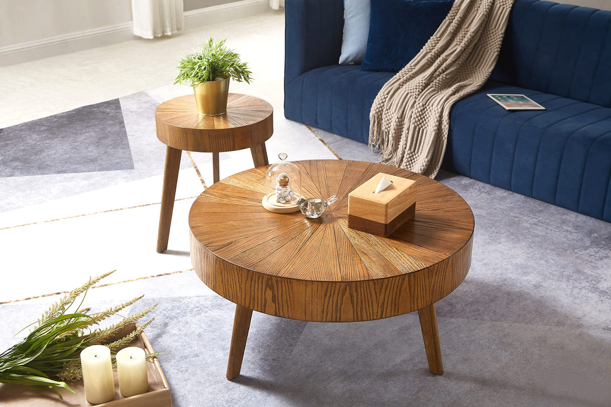 Gexpusm Round Wood Coffee Tables for Living Room, Farmhouse Circle Coffee Table, Mid Century Wooden Rustic Coffee Tables for Apartment, Easy Assembly (Only Coffee Table, 31.50" Dx31.50 Wx14.29 H) Gexpusm