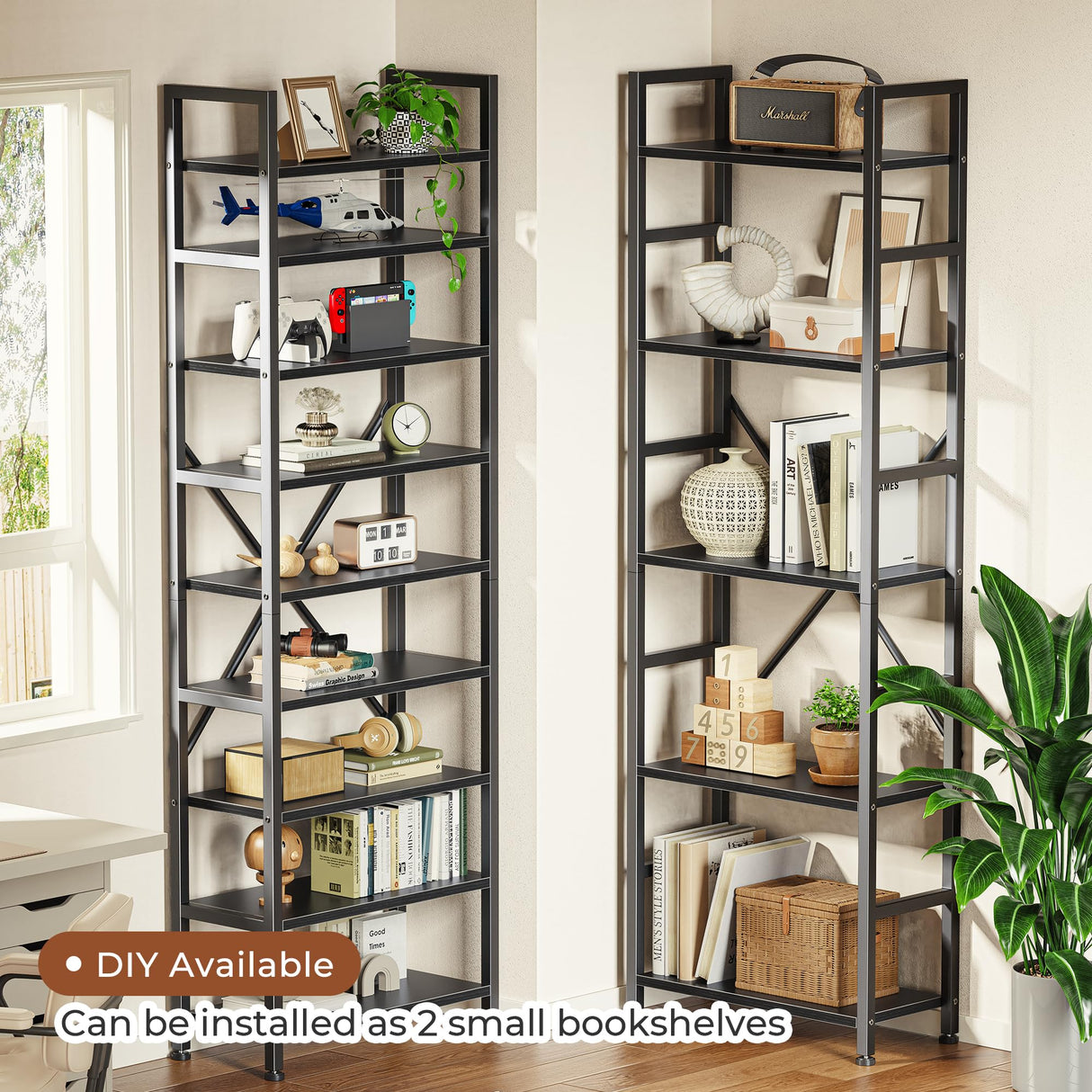 SUPERJARE Triple 5 Tier Bookshelf, Bookcase with 14 Open Display Shelves, Wide Book Shelf Book Case for Home & Office, Black SUPERJARE
