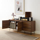 Crosley Furniture Teagan Mid Century Record Storage Sideboard Buffet Cabinet, Brown Oak Crosley Furniture