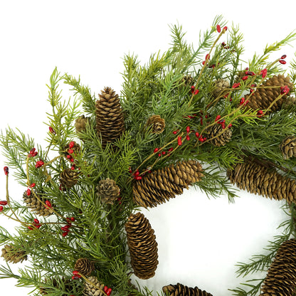 WreathDream 22 inch Artificial Christmas Wreath with Pine Cones and Needles for Indoor Outdoor Holiday Home Decor