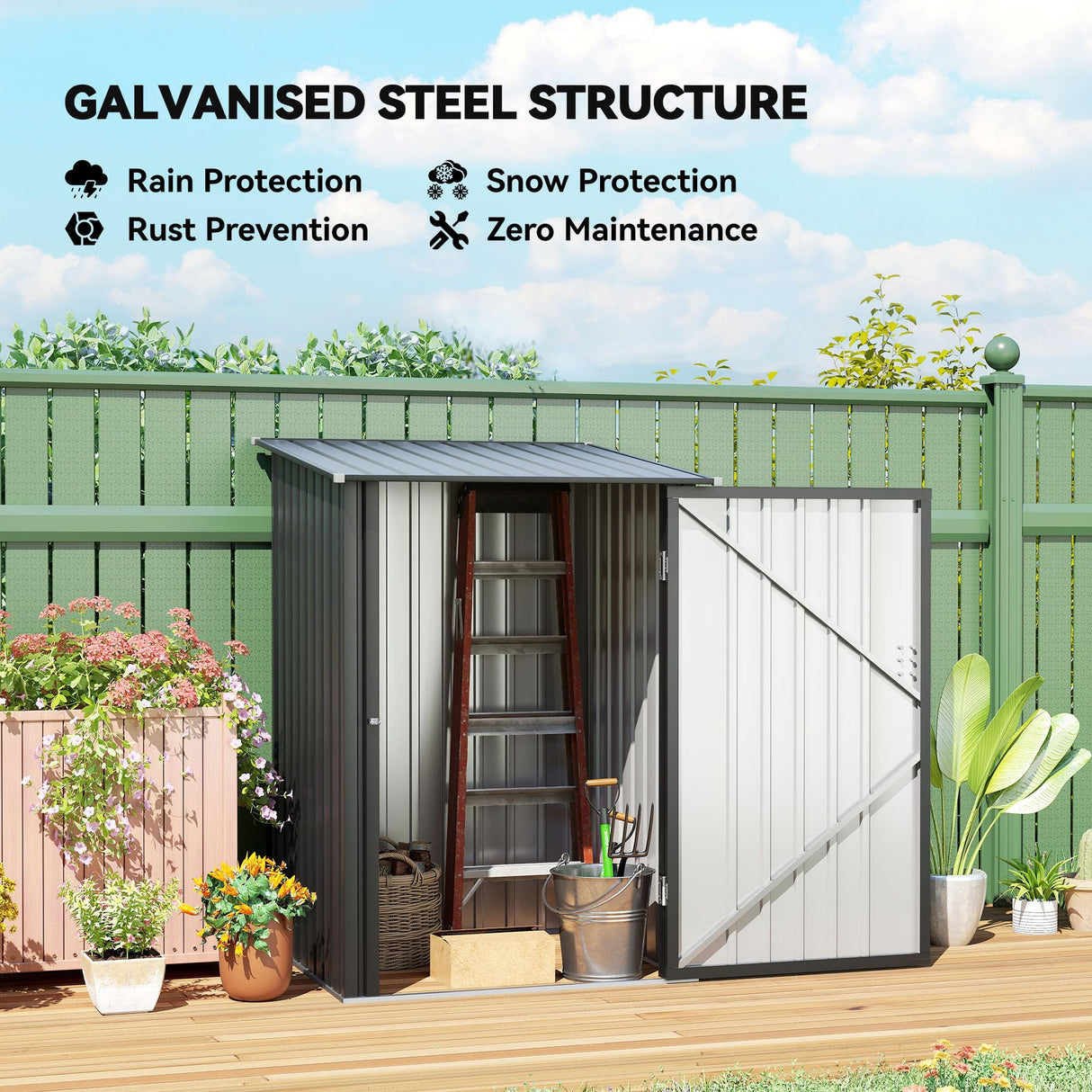 Outsunny 3.3' x 3.4' Outdoor Storage Shed, Metal Garden Tool House with Sloping Roof and Lockable Door for Backyard, Bike, Patio, Garage, Lawn, Gray Outsunny