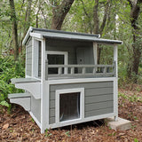 Aivituvin Outdoor Feral Cat House Wooden Kitty Shelter with Large Balcony,Escape Door,Waterproof Aivituvin