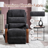 Power Lift Recliner Chair for Elderly People, Dual Motor Lift Chair with Vibration Massage and Heat, Lay Flat Recliner with Solid Wood Armrest, Standing Assistance Reclining, Chenille Fabric Black EZZUP