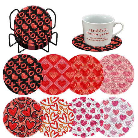 8 Pieces Heart Diamond Coasters Kits with Holder DIY Heart Diamond Art Coaster Coaster for Adults Diamond Kits Supplies for Valentine's Day Gift Demonwer