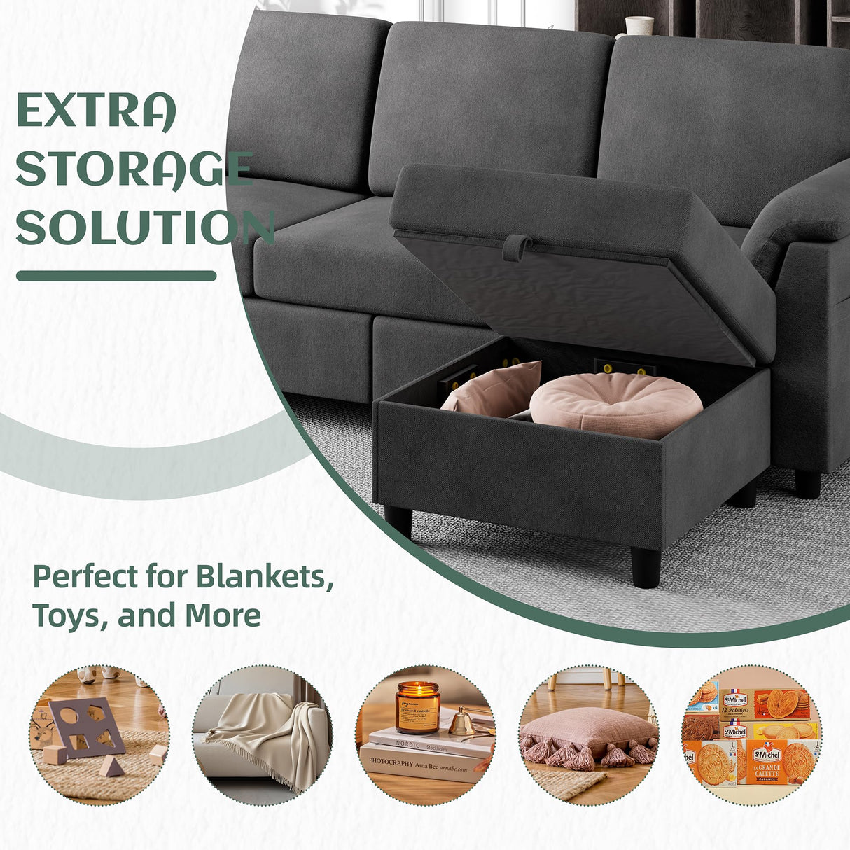 Vongrasig Convertible Sectional Couch, 3 Seat L Shaped Couch Sofa with Removable pillows Linen Fabric Small Couch Mid Century for Living Room, Apartment and Office BK Vongrasig