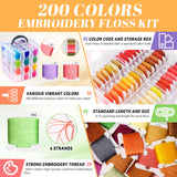 262 Pack Embroidery Thread Floss Kit Including 200 Colors 8 M/Pcs Cross Stitch Sewing Thread with Floss Bins and 62 Pcs Cross Stitch Tool,4-Tier Transparent Storage Box BYMORE