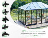 AMERLIFE 14x9.5x9 FT Hybrid Polycarbonate Greenhouse Quick Connector Fast Assembly, Swing 2 Doors Clear Panels, Walk-in Large Aluminum Greenhouse Winter Greenhouse for Outdoors, Black AMERLIFE