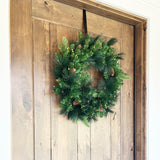 Papyrus 24" Pre-Lit Carolina Pine Artificial Wreath, Pine Cones, Warm White Light, Battery Powered, Indoor/Outdoor Papyrus