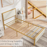 VECELO Twin Bed Frame with Upholstered Tufted Headboard & Footboard, Heavy Duty Steel Slats Platform, No Box Spring Needed, Gold VECELO