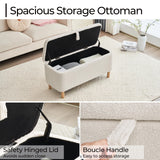 Boucle Storage Ottoman Bench for Bedroom end of Bed, Sherpa Upholstered Shoe Seat Storage Beach for Entryway Bed Foot, Rectangle Cushion Padded Blanket Chest Cute for Living Room, Off White Comfort Stretch