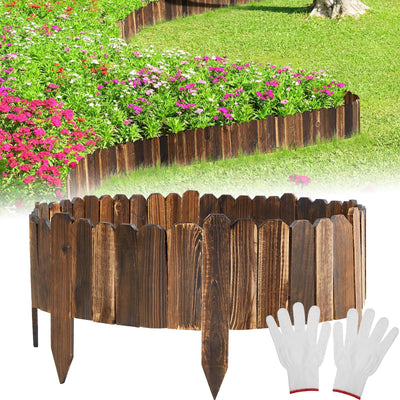 Sasylvia 2 Pcs Wood Landscape Edging Border 7.9 Inch x 3.94 ft Garden Wooden Fence Anti Corrosive Fencing for Garden Beds Flexible Decorative Garden Fence Border with Gloves for Outdoor Yard Lawn
