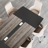 LITTLE TREE 8FT Conference Room Table, 94.48L x 47.21W x 29.52H Boat Shaped Meeting Table, Grey&Black LITTLE TREE