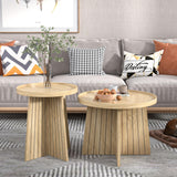 Round Nesting Coffee Table,Set of 2 Round Coffee Tables Living Room,Wood Fluted Coffee Table Set,Modern Small Coffee Table,Coffee Table Sofa Side Table for Living Room Bedroom Home Office (Oak) Mxtxmy