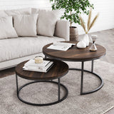 Nathan James Stella Round Modern Nesting Coffee Set of 2, Stacking Living Room Accent Tables with an Industrial Wood Finish and Powder Coated Metal Frame, Warm Nutmeg/Matte Black Nathan James