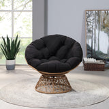 OSP Home Furnishings Wicker Papasan Chair with 360-Degree Swivel, Natural Frame with Black Cushion OSP Home Furnishings