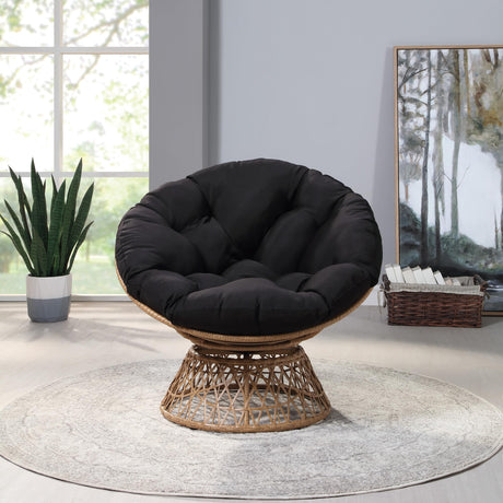 OSP Home Furnishings Wicker Papasan Chair with 360-Degree Swivel, Natural Frame with Black Cushion OSP Home Furnishings