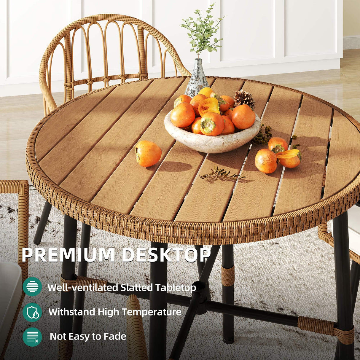 YITAHOME 5-Piece Dining Table Set with 4 Chairs, Kitchen Table & Chairs Set for 4, Boho Dining Room Table Set with Soft Cushion Chairs and 4 Holders, Ideal for Kitchen and Dining YITAHOME