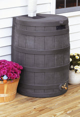 Good Ideas Rain Wizard 50 Gallon Plastic Rain Barrel for Outdoor Rainwater Collection and Storage Features a Metal Spigot and Flat Back Design, Oak Good Ideas