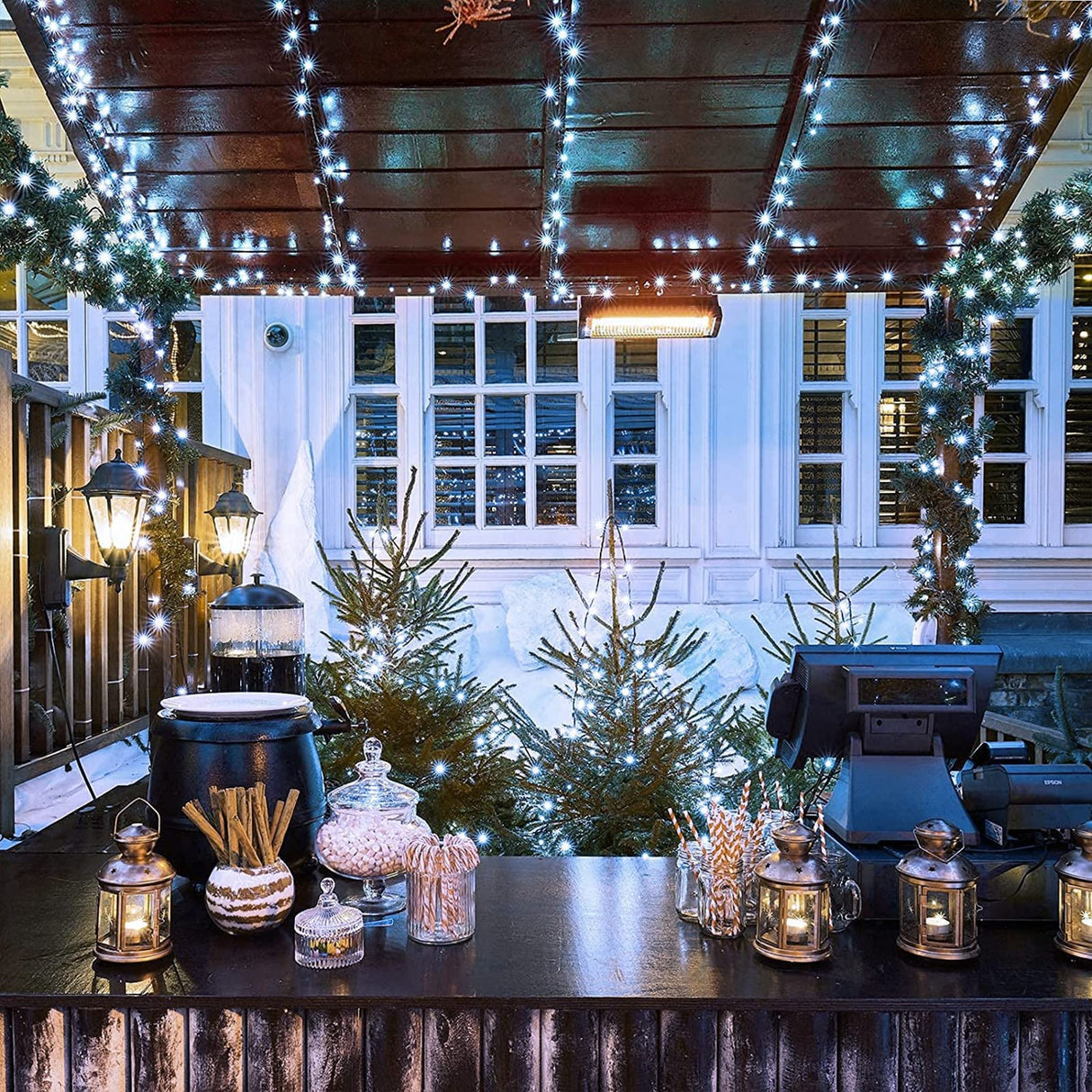 JMEXSUSS 250 LED White Christmas Lights Outdoor Waterproof, 91.5ft Extendable Green Wire Christmas Tree Lights, 8 Modes White String Lights Indoor for Wedding Party Garden Patio Decorations JMEXSUSS