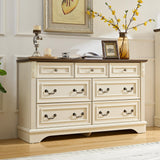 BLANKSPACE Rustic White Dresser for Bedroom,7 Drawers Dresser, Farmhouse Dresser for Living Room,7 Chest of Drawers with Thickened Wood Carving for Closet,Hallway BLANKSPACE