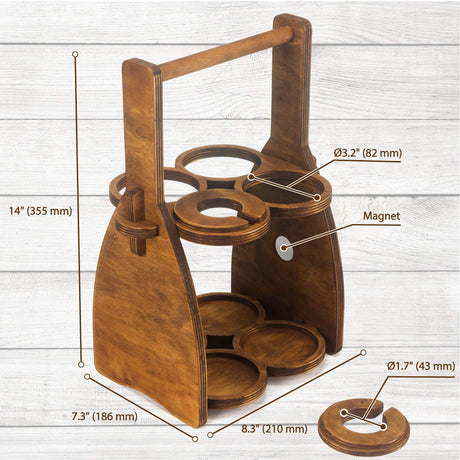 ROSTMARYGIFT Wood Wine Bottle Glasses Caddy - Beer Carrier - Drinking Desk Accessories Men's Wine Organizer - Glass Tray Holder - Wine Storage Stand ROSTMARYGIFT