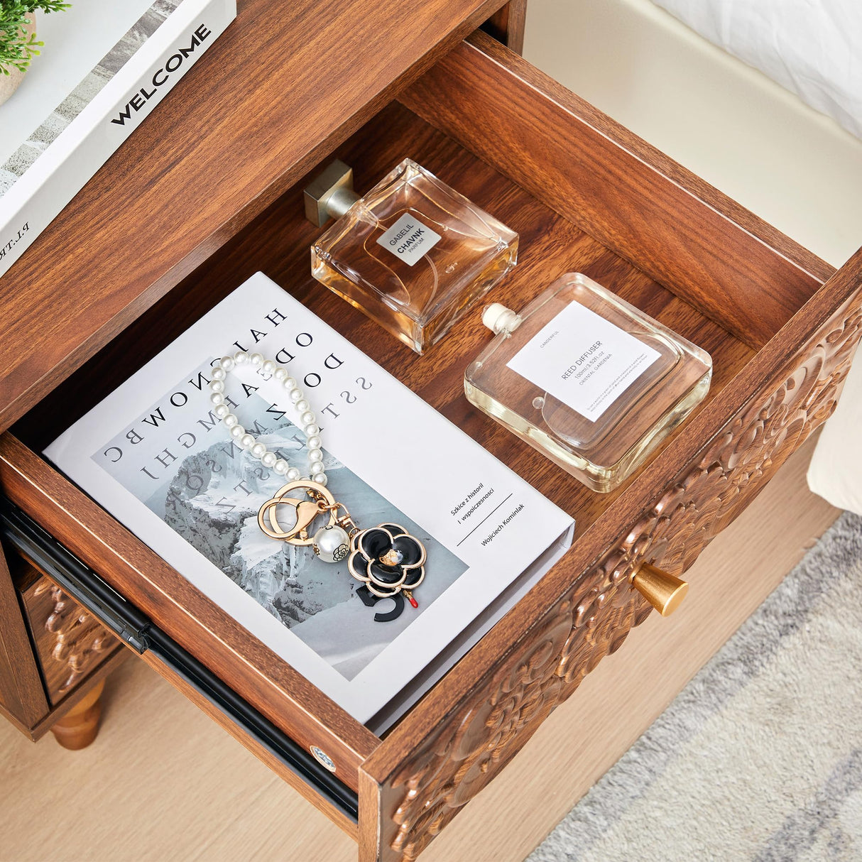 Sylphorium Nightstand, Farmhouse Bedside Table with 2 Drawers and Metal Handles, Wood Sofa Side Table End Table Accent Dresser for Bedroom, Living Room (Walnut) (15.75 x 16.02 x 18.15 Inch) Sylphorium