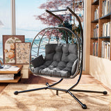 Pamapic 700 LBS Double Egg Chair Outdoor, UV Resistant Cushions Hanging Egg Chair with Armrests & Headrest, Thick Steel Frame Egg Swing Chair with Stand, for Relaxing & Reading Outside/Inside(Grey) Pamapic