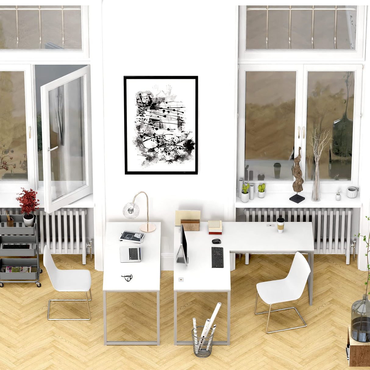 SHW Home Office 55-Inch Computer Desk, 24" Deep, White SHW