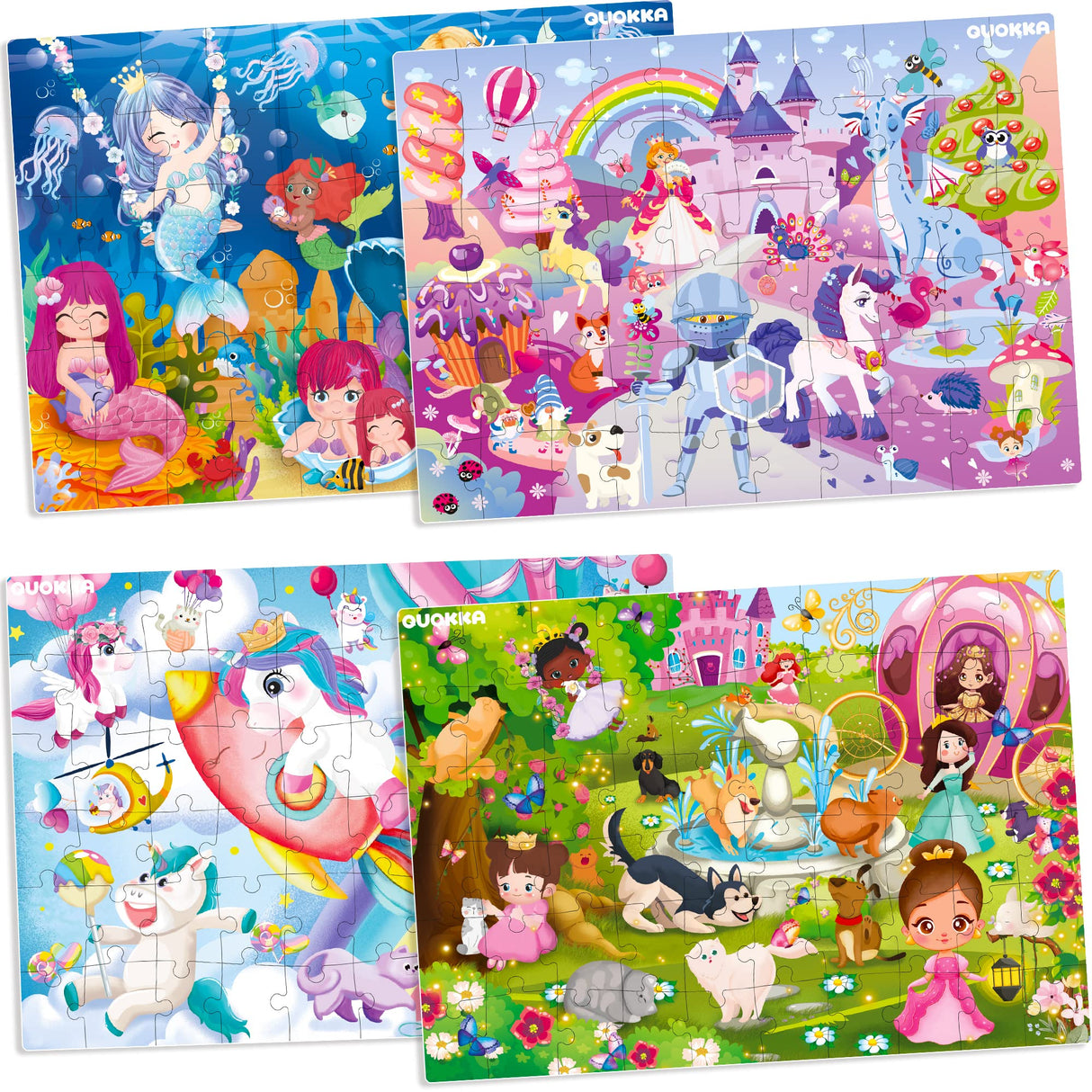 QUOKKA Puzzles for Kids Ages 4-6 - Set of 4x60 Jigsaw Puzzles for Toddlers 3-5 - Unicorn Princess Animals Toys for Children 6-8 yo - Gift Educational Game for Boys & Girls QUOKKA