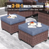 LayinSun 10 Pieces Patio Furniture Set with Swivel Chairs, Rattan Wicker Rocking Glide Chairs with 44" Propane Gas Fire Pit Table Conversation Set LayinSun