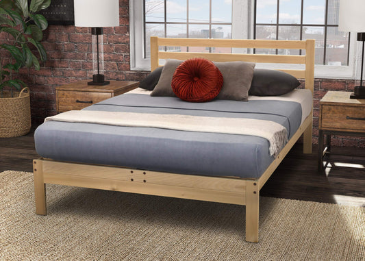 Lexington Natural Wood Platform Bed - Full Size, Minimalist Design with Slatted Headboard - WoodArtSupply