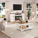 LUXOAK 3-Piece Farmhouse Living Room Table Sets, Includes 1 x Coffee Table, 2 x End Tables with Charging Station & USB Ports, Rustic Coffee Table Set of 3, Distressed White LUXOAK