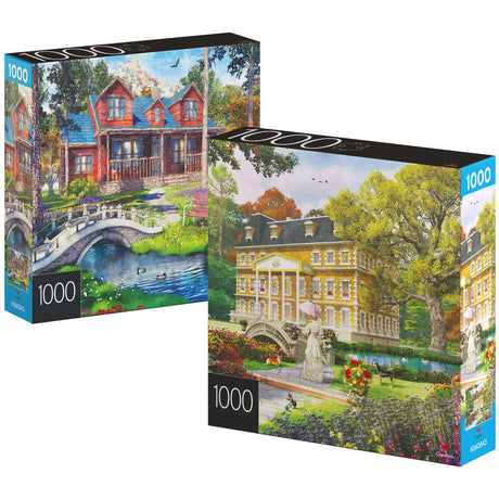 2-Pack of 1000-Piece Jigsaw Puzzles, Pine Cabin & Summer Estate | Puzzles for Adults and Kids Ages 8+, Amazon Exclusive Spin Master Games